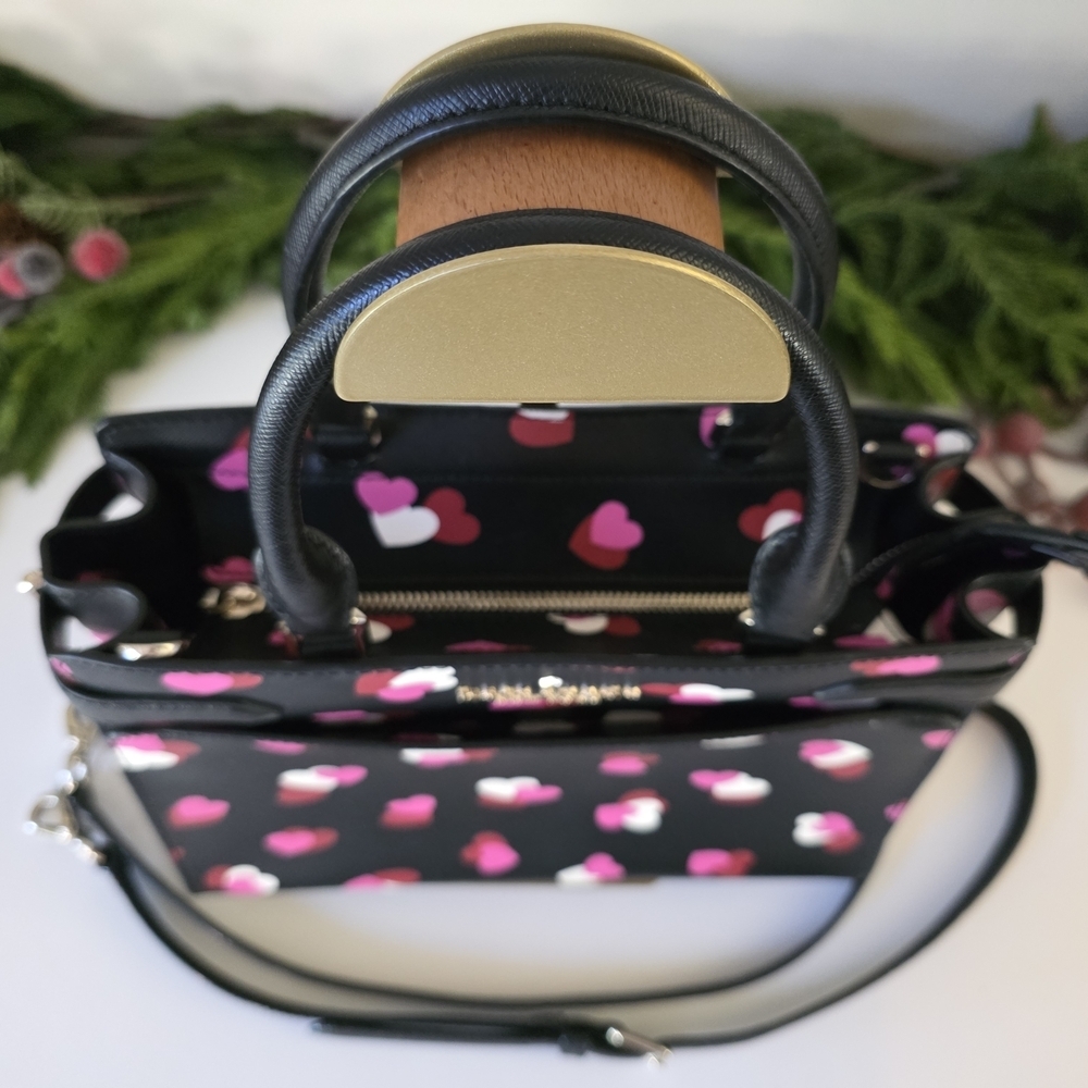 Kate Spade Medium Staci Flutter Hearts Satchel-Crossbody Black Saffiano Leather - Picture 5 of 12